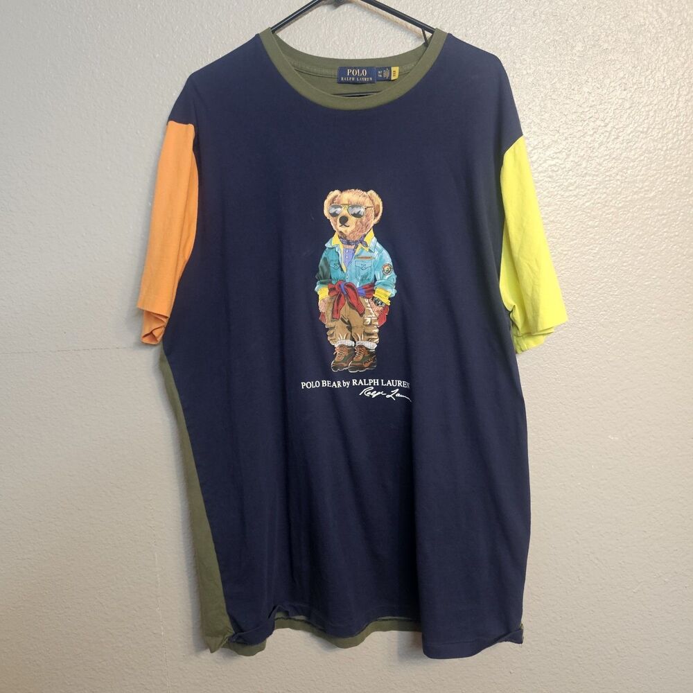 Polo Ralph Lauren Polo Bear T-Shirt Men’s XL Tall XLT Navy Color Block Y2K GG276